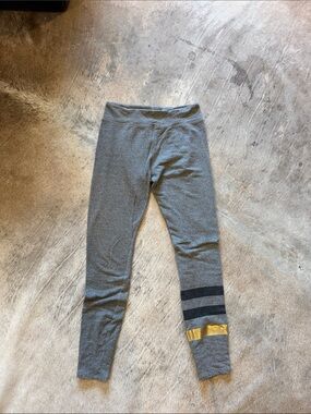 Sundry Grey Leggings with Black Stripes and Gold Accent